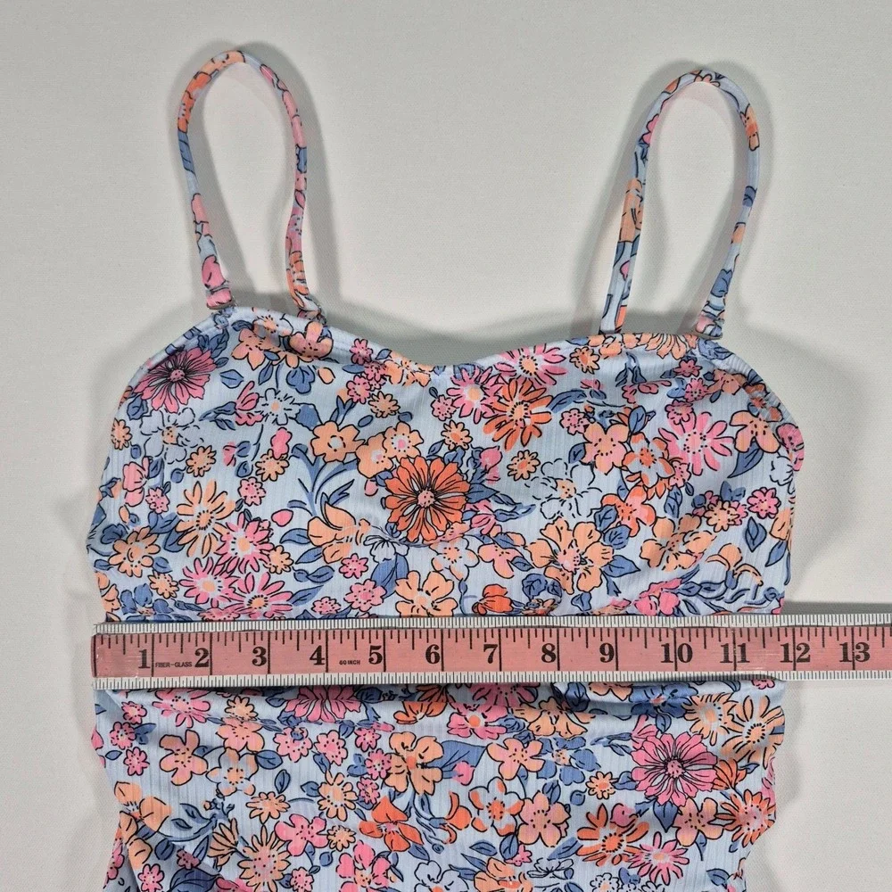 Floral Ribbed One Piece Swimsuit Sweetheart Neckline Side Tie Size Small‎ NWOT
